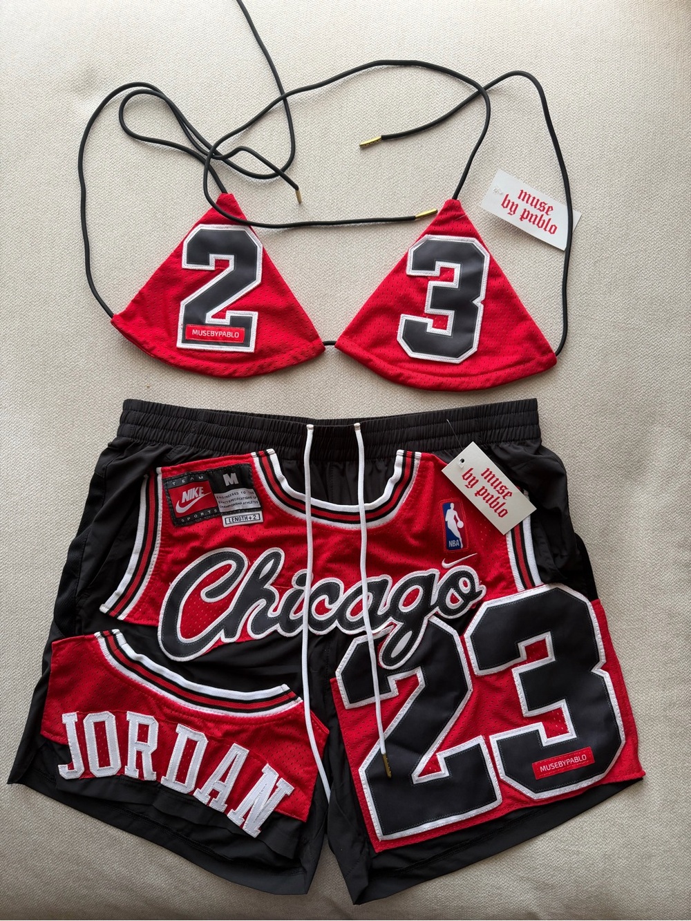 Muse by Pablo Custom Red Chicago 23 Bikini Top & Shorts Set